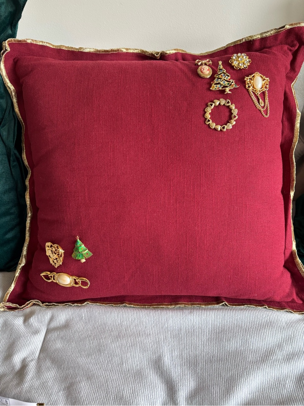 Classic Burgundy Accent Pillow with Gold Trim